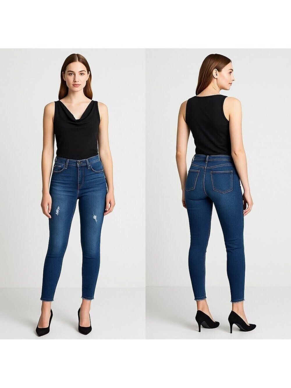 KANCAN 💙 Women’s Mid-Rise Distressed Raw Hem Ankle Skinny Jeans - Size 7/27 👖✨